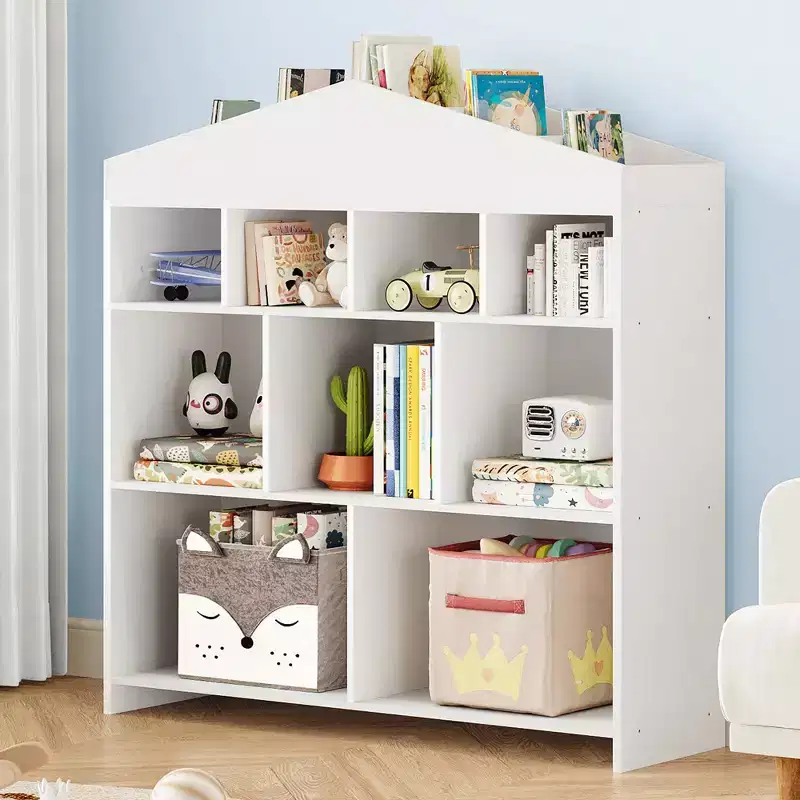 9 Storage Cabinets Kids Storage Shelf, White, Safe Anti-Tilt Bookcase for Kids Room, Playroom