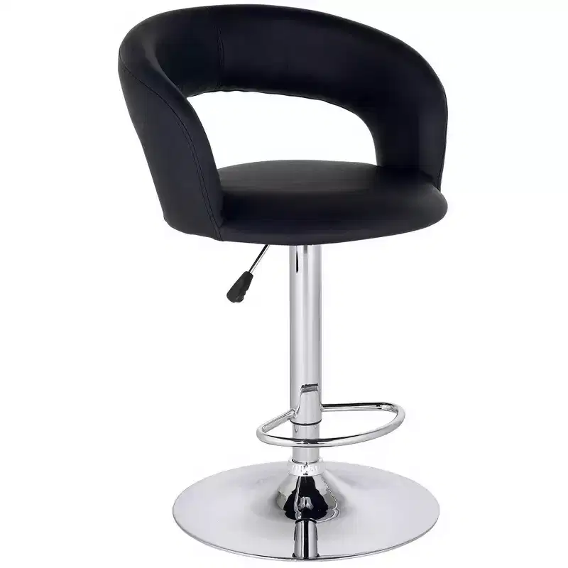 Studio 55D Groove Chrome Swivel Bar Stool 30 High Modern Adjustable Black Faux Leather Cushion with Backrest Footrest for Kitchen Counter Height Home