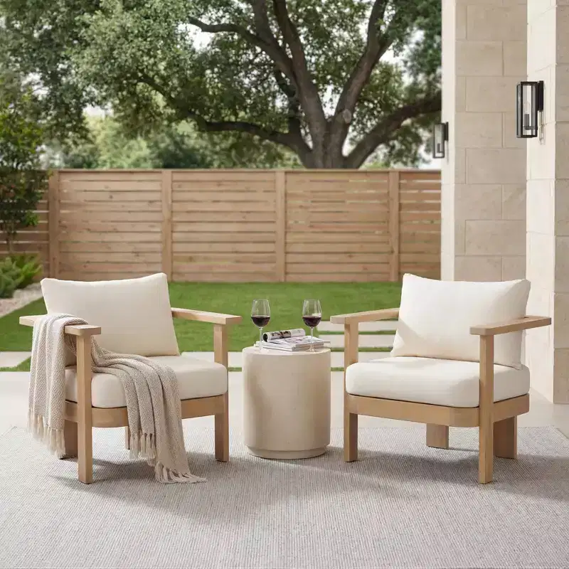 Christopher Knight Home Huda Acacia Wood Outdoor Club Chair with Cushion and Slatted Design