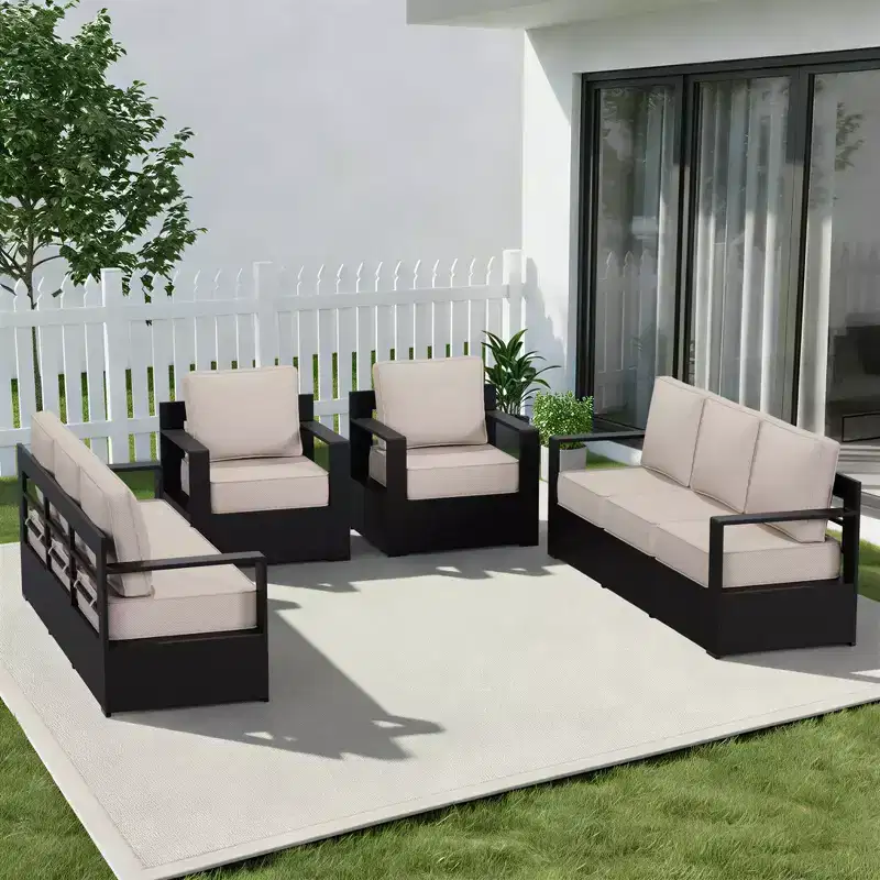 UPTIOT 8-Person All-Weather Aluminum Sectional Set with Two 3-Seat Sofas & Armchairs