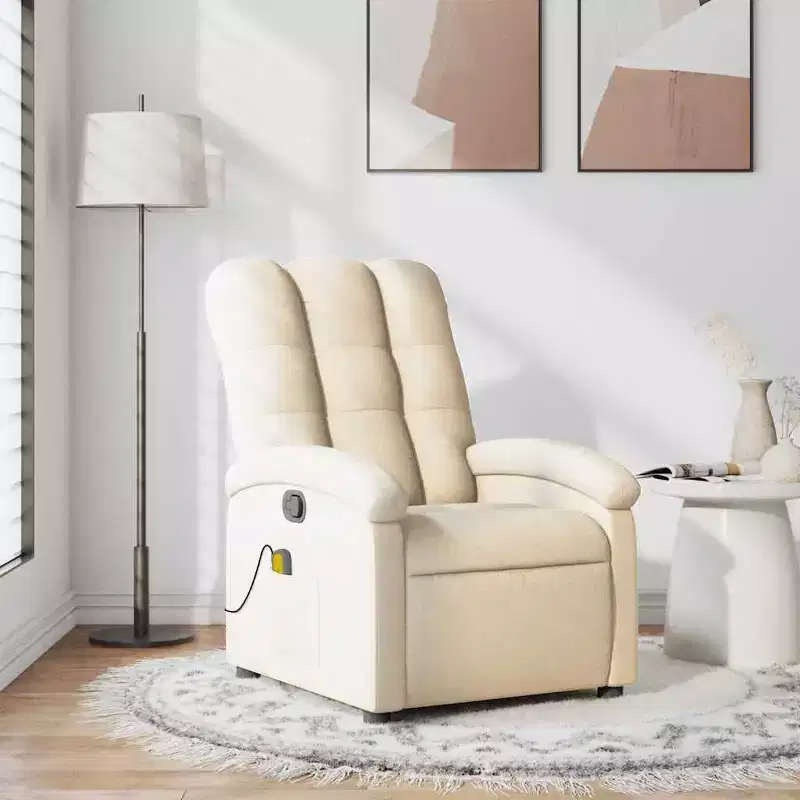 Massage Recliner Chair with 6-Point Vibration, Adjustable Backrest & Footrest - Cream