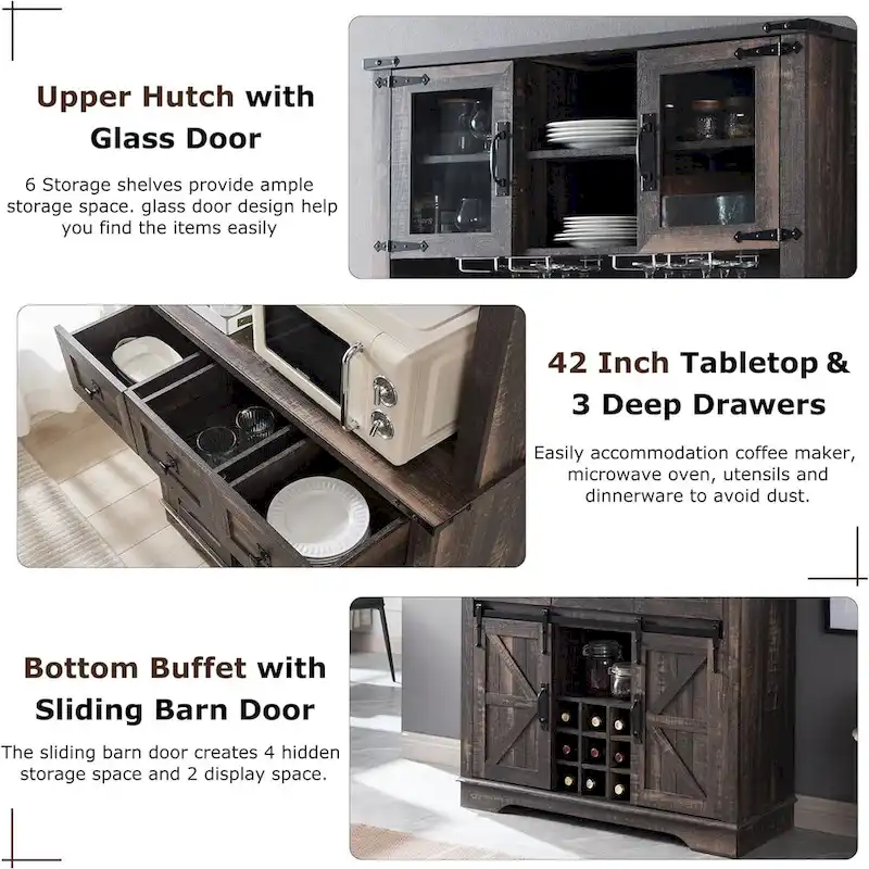 Farmhosue Bar Cabinet, Kitchen Buffet, Coffee Bar Sideboard Table - N/A