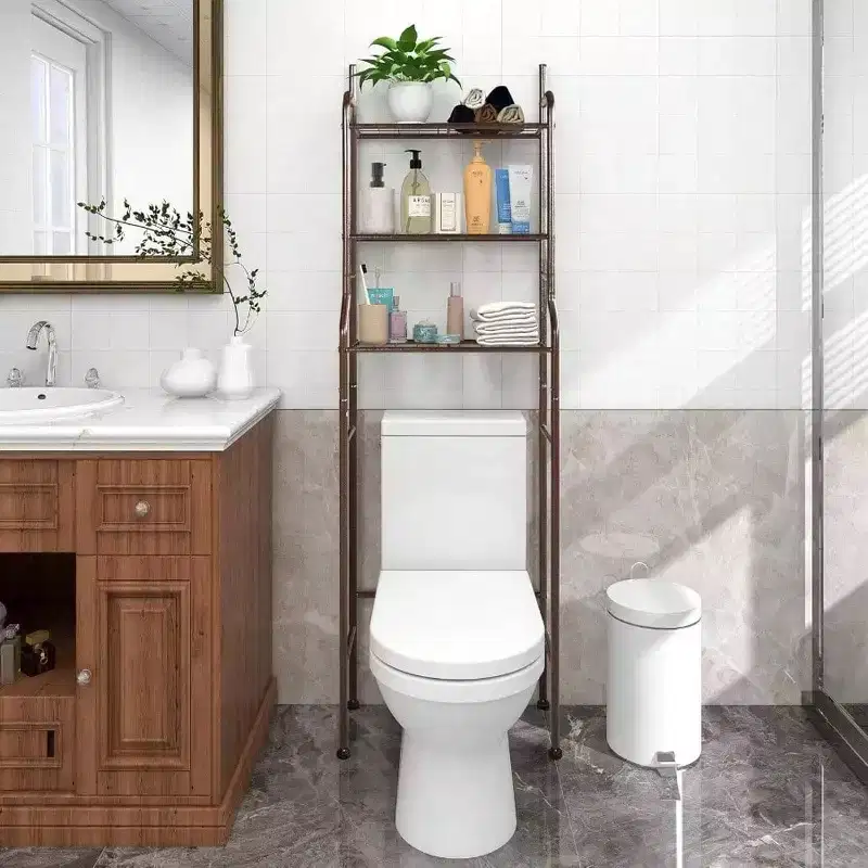 3 - Shelf Bathroom Organizer Over Toilet Space Saver Brown Corner Stand Storage Rack for Small Bathrooms