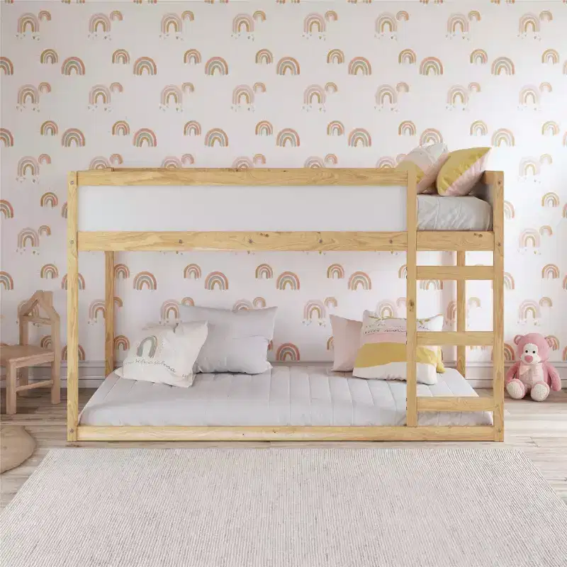 Max & Finn Saffiano Convertible 3-in-1 Kids Bed, Natural/White