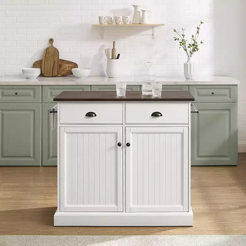 36 in.H Metal Kitchen Island with 2 Doors and 2 Shelves