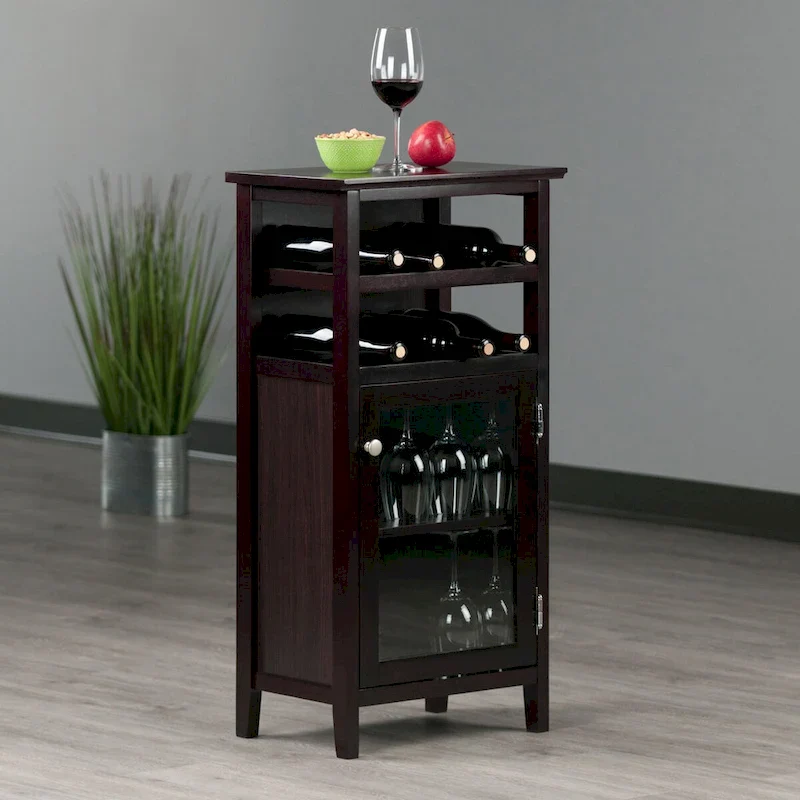 Espresso Wood Wine Cabinet with Storage Shelves, Freestanding Bar Cabinet 19.13x12.72x37.48 Inch