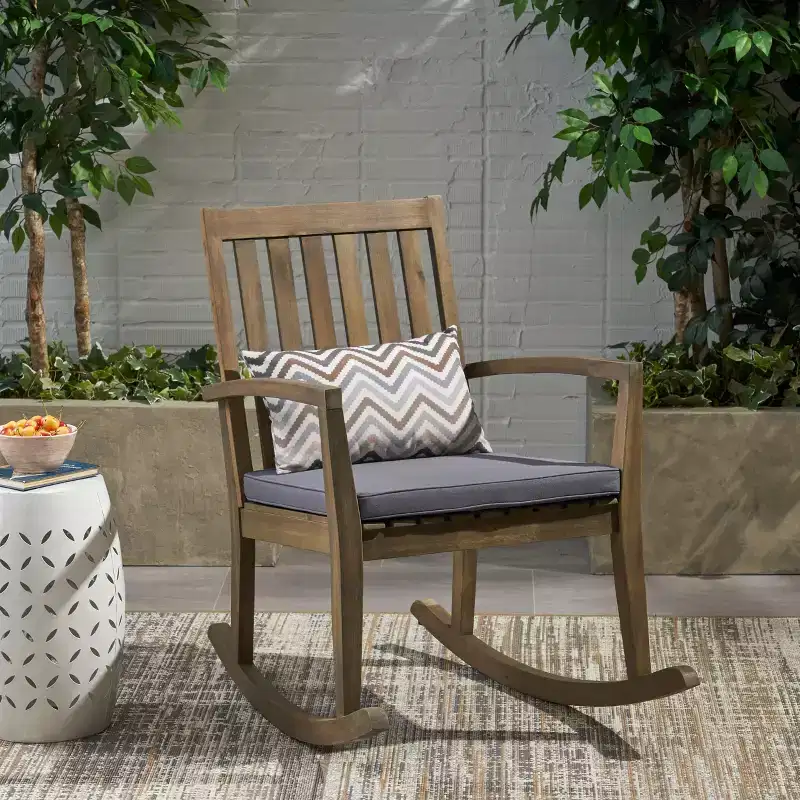 GDFStudio Priya Outdoor Acacia Wood Rocking Chair with Cushion