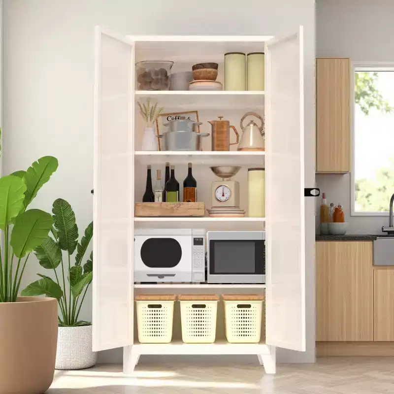 70 Tall Metal Storage Cabinet with Lockable Doors & Adjustable Shelves, Kitchen Pantry Cabinet, Tools Clothes Garage Storage Cabinet for Home Office