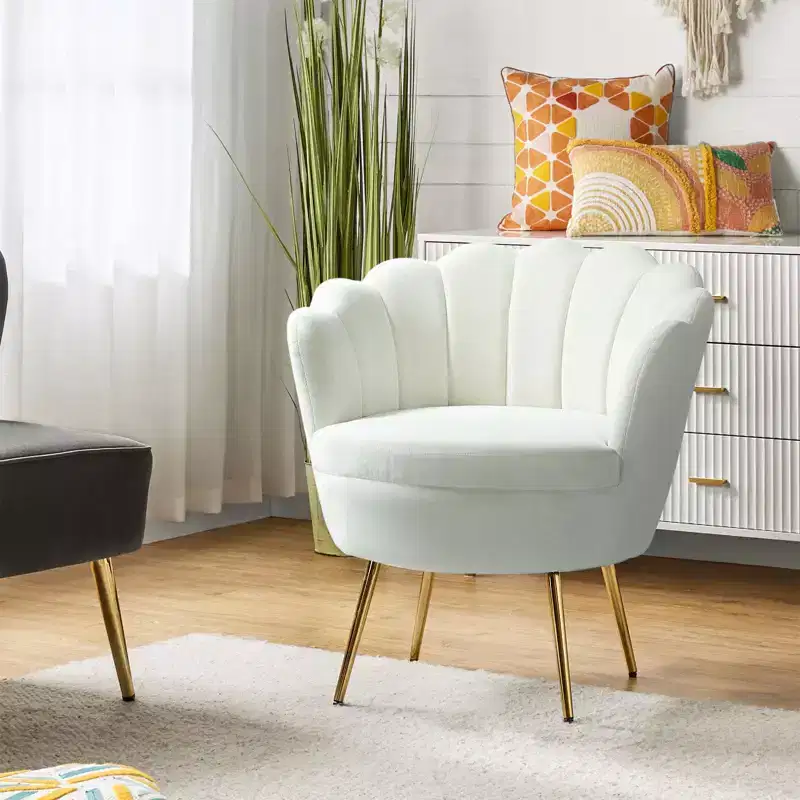 Comfy Barrel Chair with Golden Metal Legs, Living Room Accent Chair