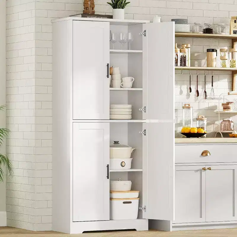 70 Pantry Cabinet - 4-Door Storage w/ Adjustable Shelves for Kitchen, Dining Room & Bathroom