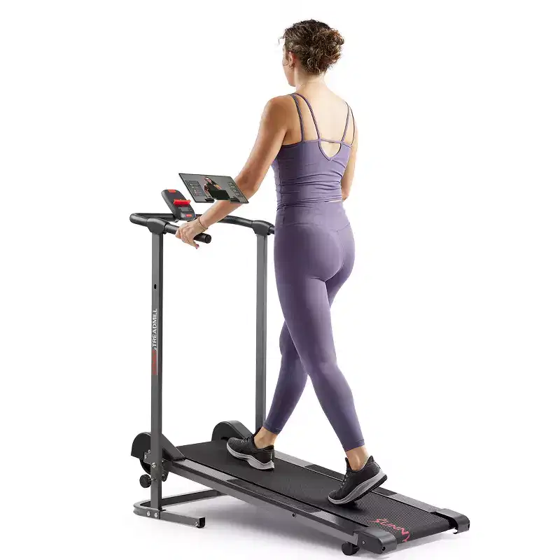 Sunny Health & Fitness Smart Manual Walking Treadmill with Fixed Incline, Bluetooth Tracking & Foldable SpaceSaving Design