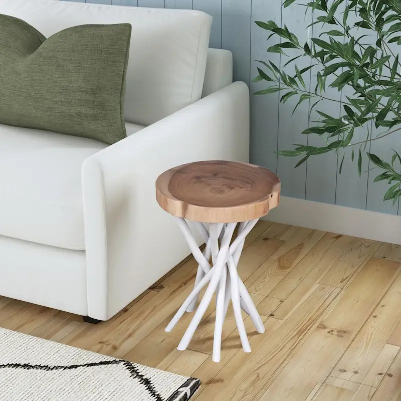 Solid wood cross-shaped branch base side table - small