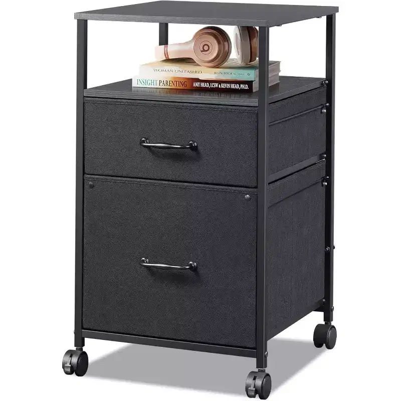 Mobile File Cabinet, Rolling Printer Stand with Open Storage Shelf, Fabric Vertical Filing Cabinet fits A4 or Letter Size for Home Office
