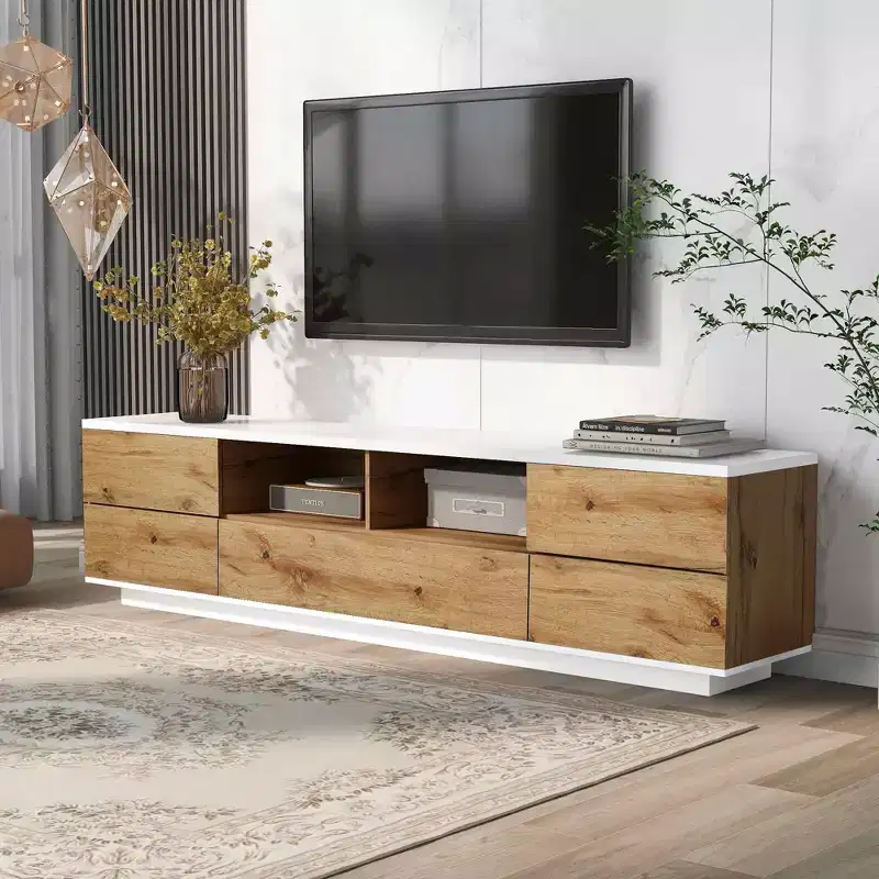 Modern TV Stand for TVs up to 80, Media Console with Multifunctional Storage, Entertainment Center with Door Rebound Device, TV Cabinet