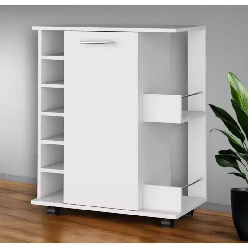 White Rolling Bar Cart With Wine Storage