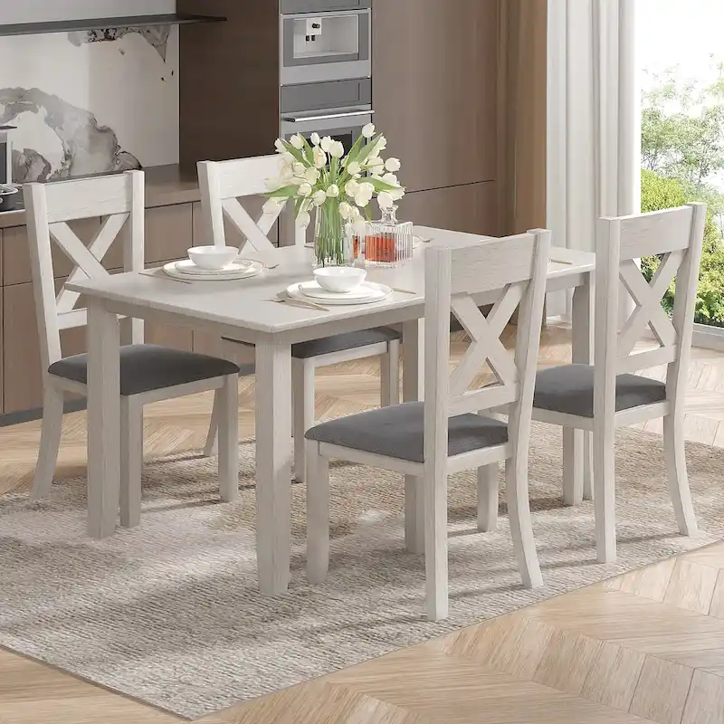 59 Inch Modern Wood Dining Table, Solid Wood Rectangular Dining Table for Kitchen