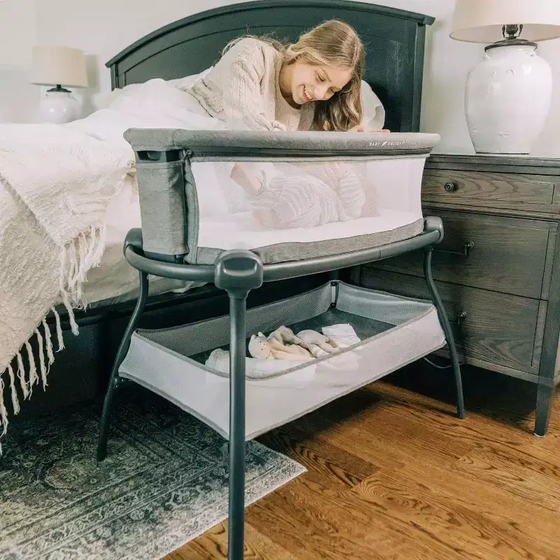 Bedside Bassinet with Storage Bin & Shelf, Metal Frame, 20 lbs, JPMA Certified