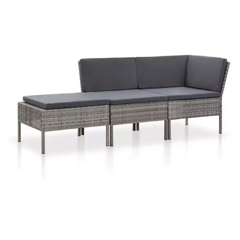vidaXL Patio Furniture Set 3 Piece Outdoor Sofa Set with Footrest Poly Rattan