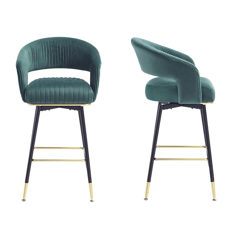 Hausfame Velvet Upholstered Set of 2 Swivel Barstool With Backs - 22.2 in. W X 21.5 in. D X 40 in. H