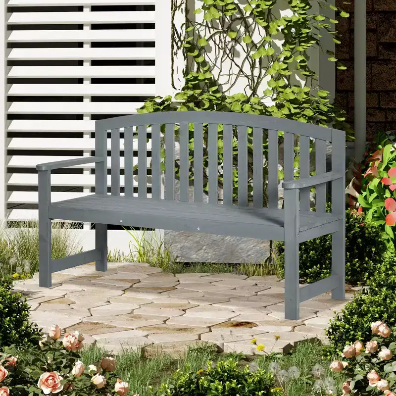 Outsunny 56 Outdoor Wood Bench, 2-Seater Wooden Garden Bench with Slatted Seat, Backrest & Arm Rests for Patio, Porch, Poolside, Balcony