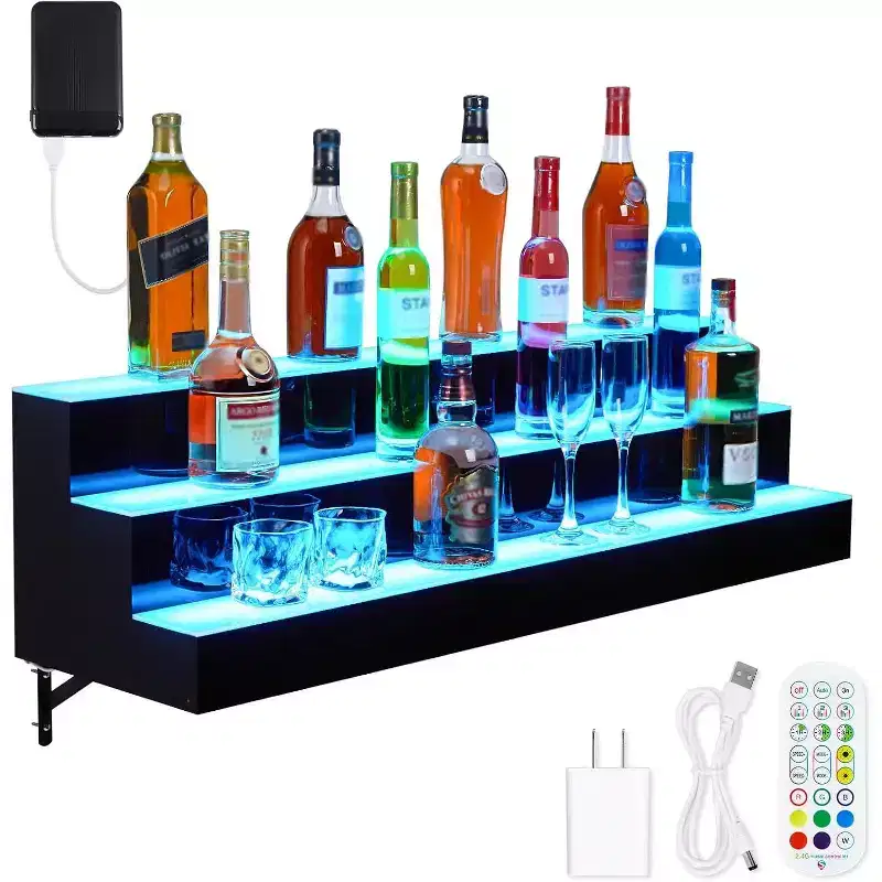 40 Inch 2 Tier Liquor Bottle Display Shelf with Remote & App Control, 16 Colors, 4 Modes, 1-8 H Timing, Liquor Bar Shelf Lights for Home