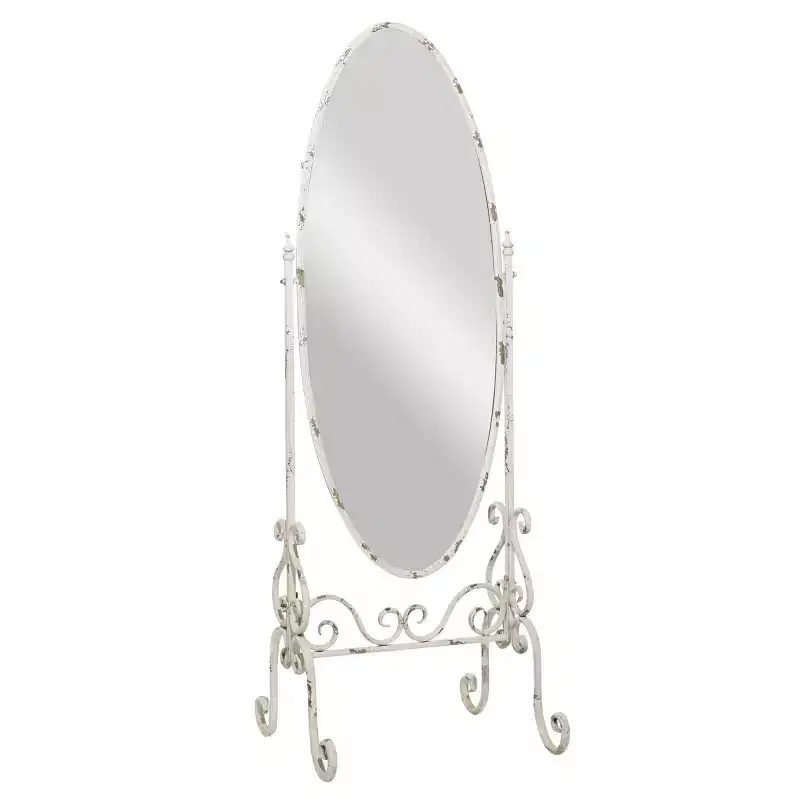 Vintage Metal Console Mirror White - Olivia & May: Freestanding Oval Cheval Mirror, Textured Iron Frame, Indoor Use