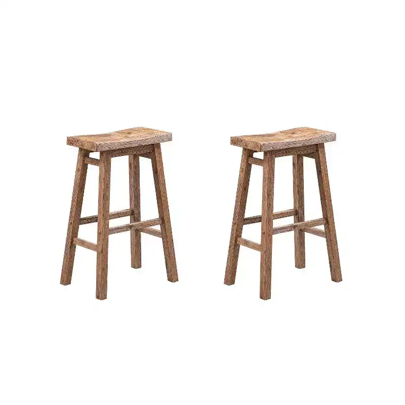 Set of 2 29" Sonoma Wire-Brush Saddle Barstools Barnwood - Boraam: Solid Acacia, Footrest