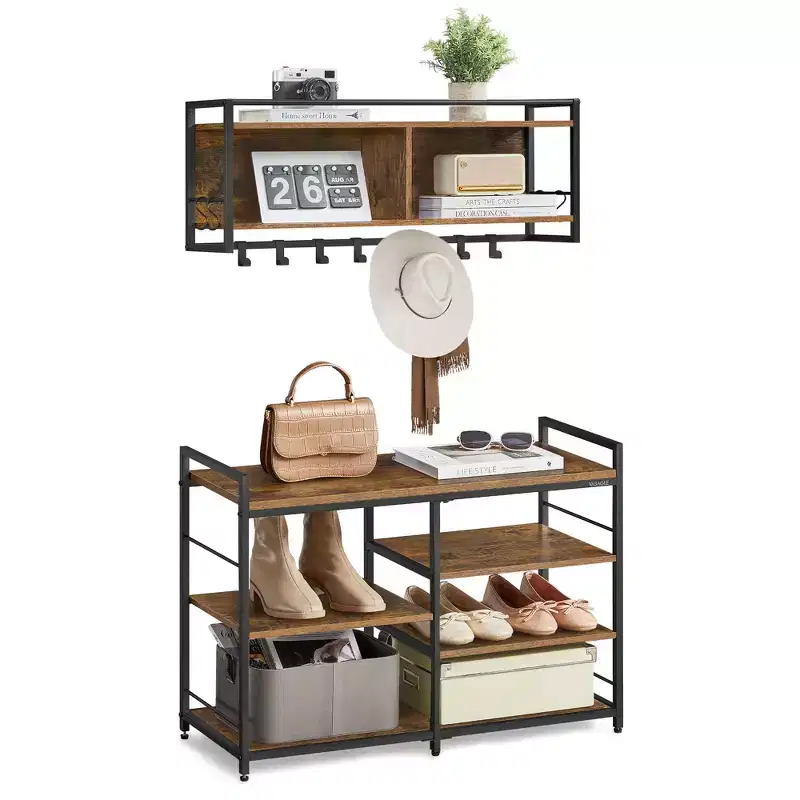 Coat Rack Freestanding, Coat Hanger Stand, Hall Tree with 2 Shelves, for Clothes, Hat, Bag, Industrial Style