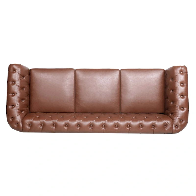 Classically Elegant 84.65 Three-Seater Rolled Arm Chesterfield Sofa in PU Leather - Sturdy Birch Legs, Soft Upholstery