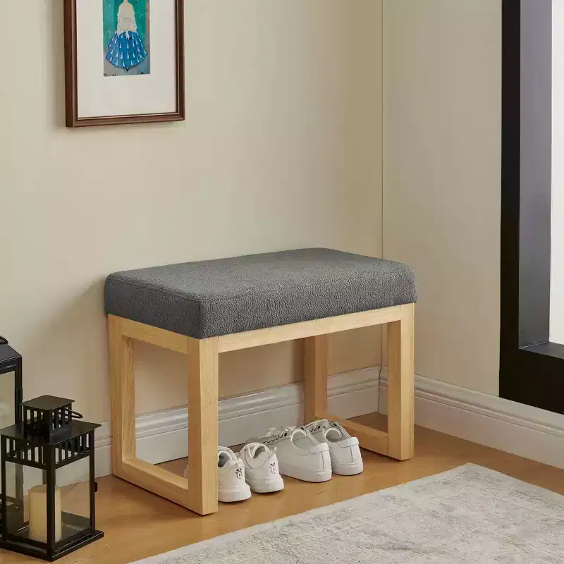 Bench with Wooden Frame and a Soft Cushioned for Small Hallway Living Room Gray