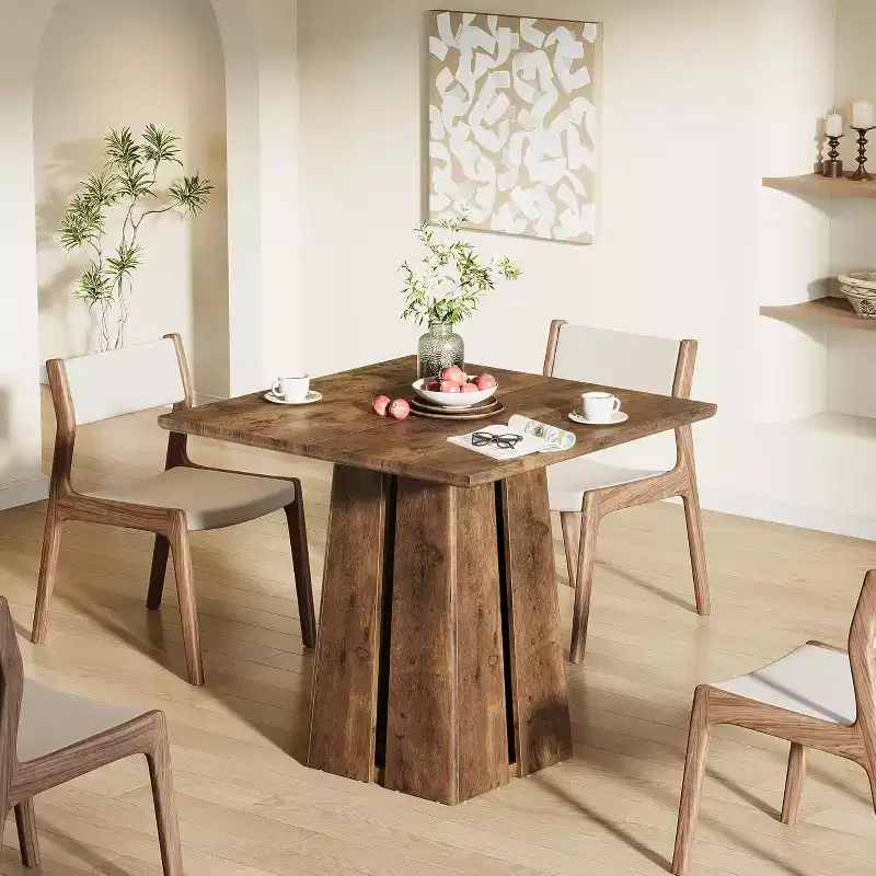 Lantine Wooden Square Dining Table for 4, 31.5 Farmhouse Kitchen Dinner Table with Heavy-Duty Pedestal Base for Dining Room, Living Room