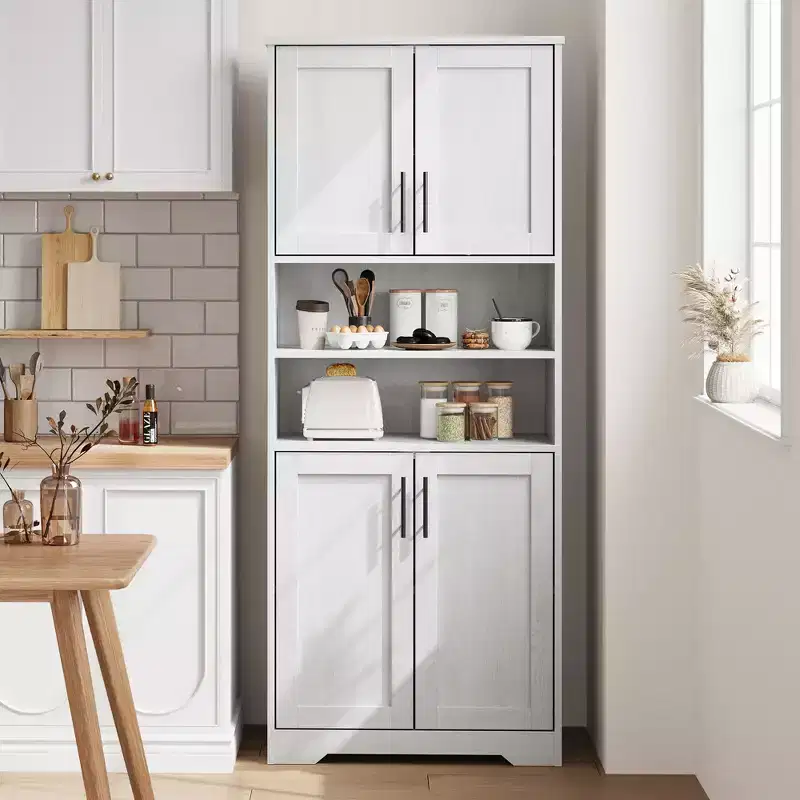67 Tall Freestanding Kitchen Pantry Cabinets Storage Cabinet, Bathroom Cabinet with 4 Doors and Adjustable Shelves