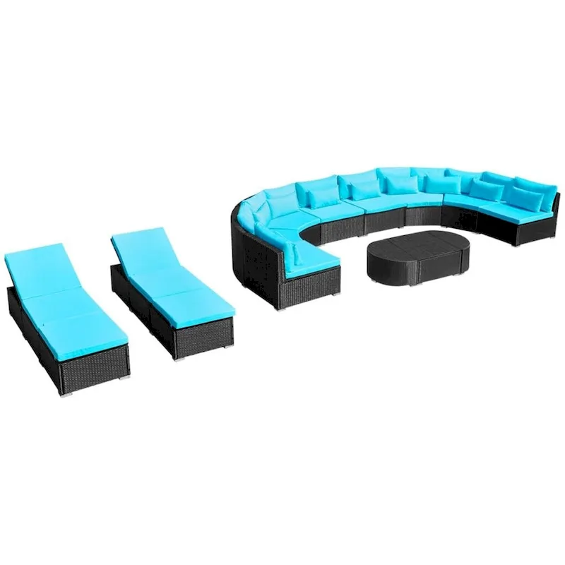 vidaXL Patio Furniture Set 13 Piece Sectional Sofa with Cushions Poly Rattan - 173 x 86 x 26