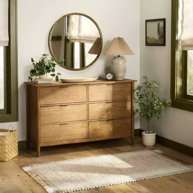 Contemporary Wooden 6 Drawer Horizontal Dresser Aged Oak - Hearth & Hand™ with Magnolia