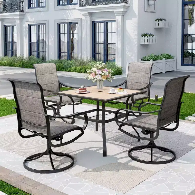 5pc Patio Set with Square Table & Steel 360 Swivel Sling Arm Chairs - Captiva Designs