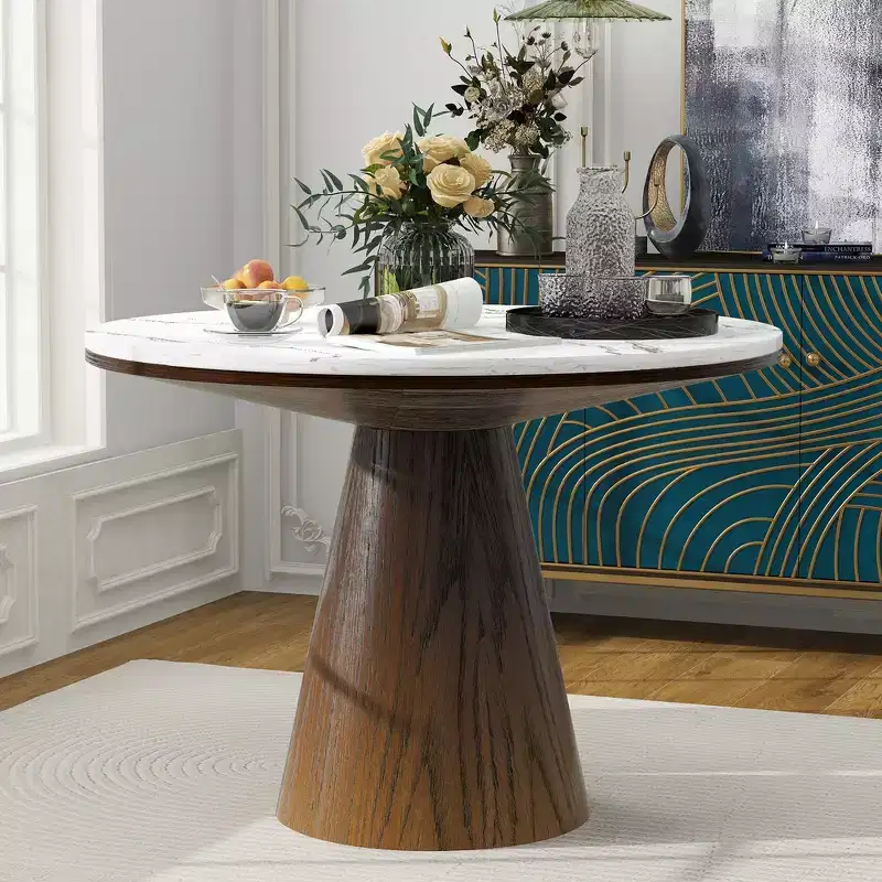 Whisen Retro Wood Top Frustum Pedestal Dining Table