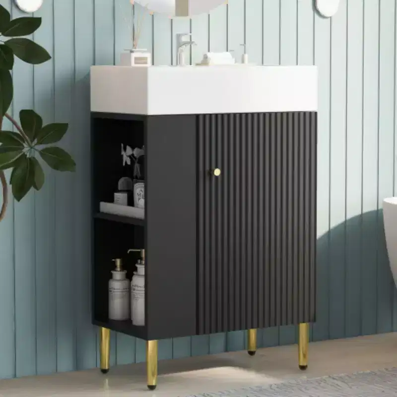 21.6 white Bathroom vanity, Combo Cabinet, Bathroom Storage Cabinet, Single Ceramic Sink, Left side storage