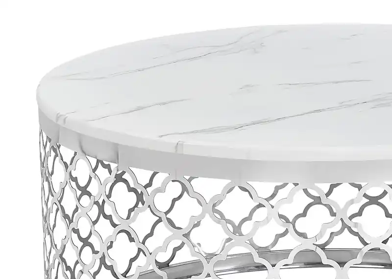 36 Glam Round Sofa Table - White Marble Top with Stainless Steel Base