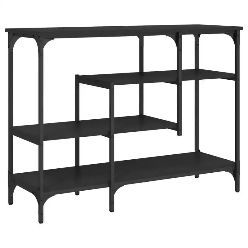 Console Table Black Engineered Wood Metal Frame with Adjustable Feet
