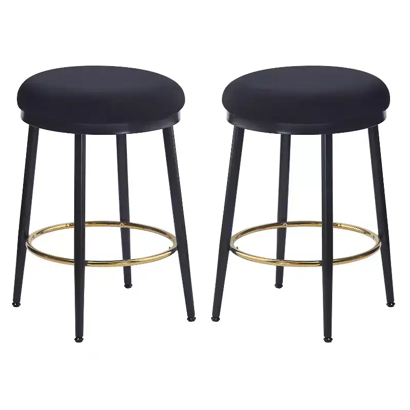 Set of 2 Modern Upholstered Iron Frame Counter Stools with Footrest, 24.75