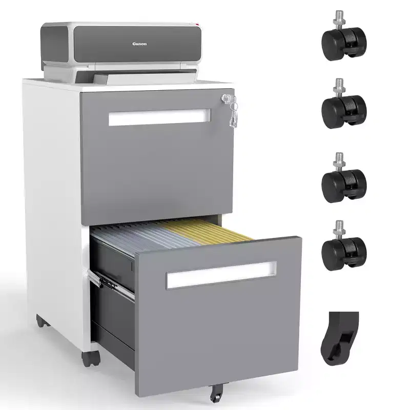 2-Drawer Mobile File Cabinet with Lock, All-Steel Metal Storage Cabinet on 360 Wheels