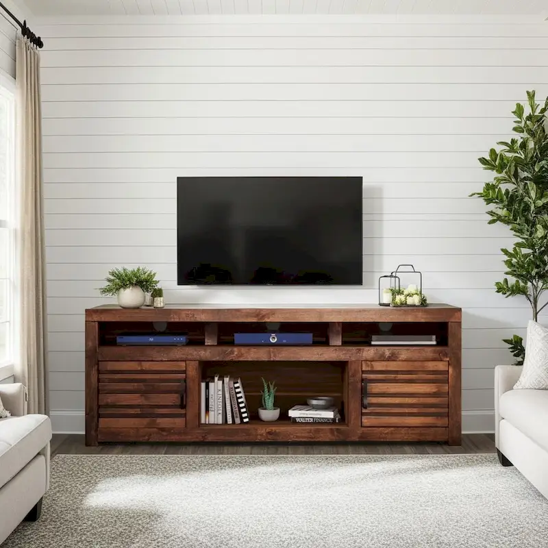 72 inch TV Stand Console for TVs up to 85 inches, No Assembly Required, Whiskey Finish