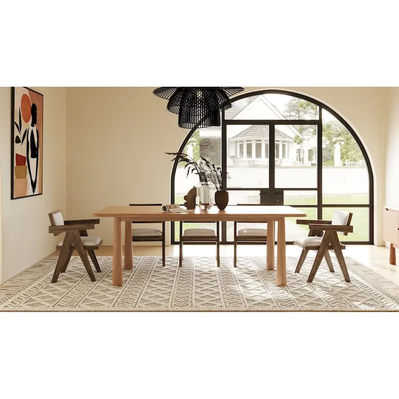 Modern 87 Natural Acacia Rectangular Dining Table - Beige