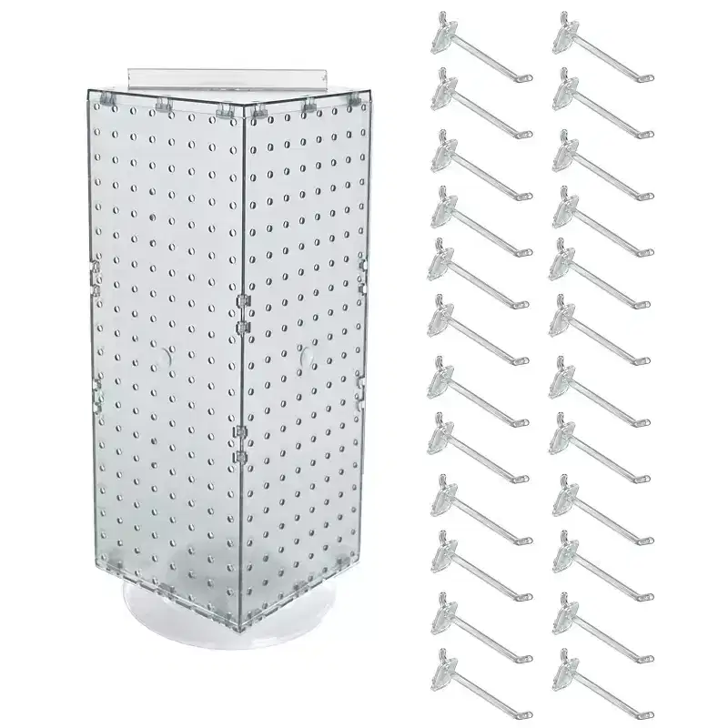 Four-Sided Revolving Pegboard Counter Display with Hooks
