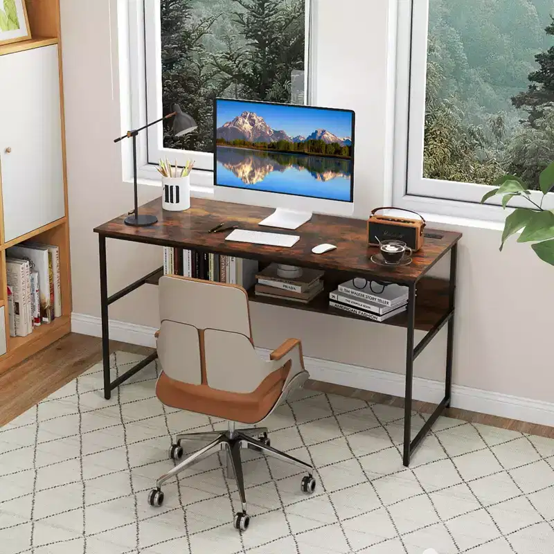 55x24 Computer Desk with Power Outlets, USB Ports & Storage Shelf