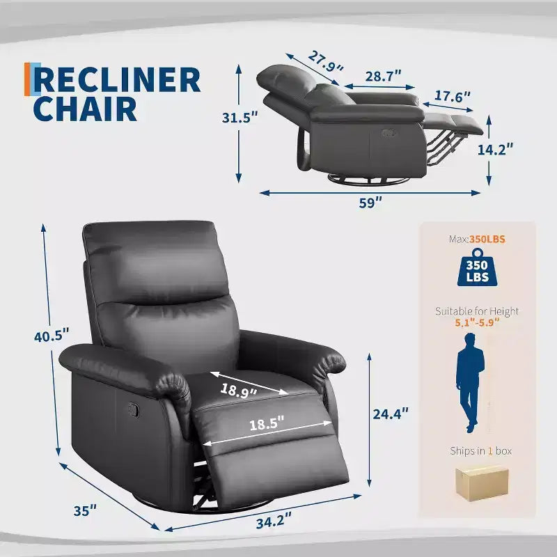 360 Swivel Recliner Chair, PU Leather Rocking Glider with Adjustable Back, for Living Room & Nursery