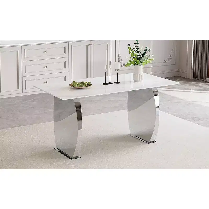 Rectangular Dining Table with Stone Pattern Tabletop, Kitchen Table for Dining Room, Living Room, Office