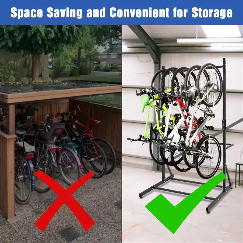 Bike Rack, Freestanding Vertical Storage for 5 Bicycles - 300 Lbs Capacity Adjustable Height Indoor Rack, Black