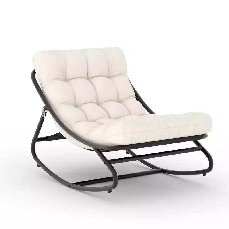 Patio Outdoor Rocking Chair, Modern Cozy Lounge Rocker Chair with Thick Cushions for Balcony Porch Patio, Sturdy Metal Frame
