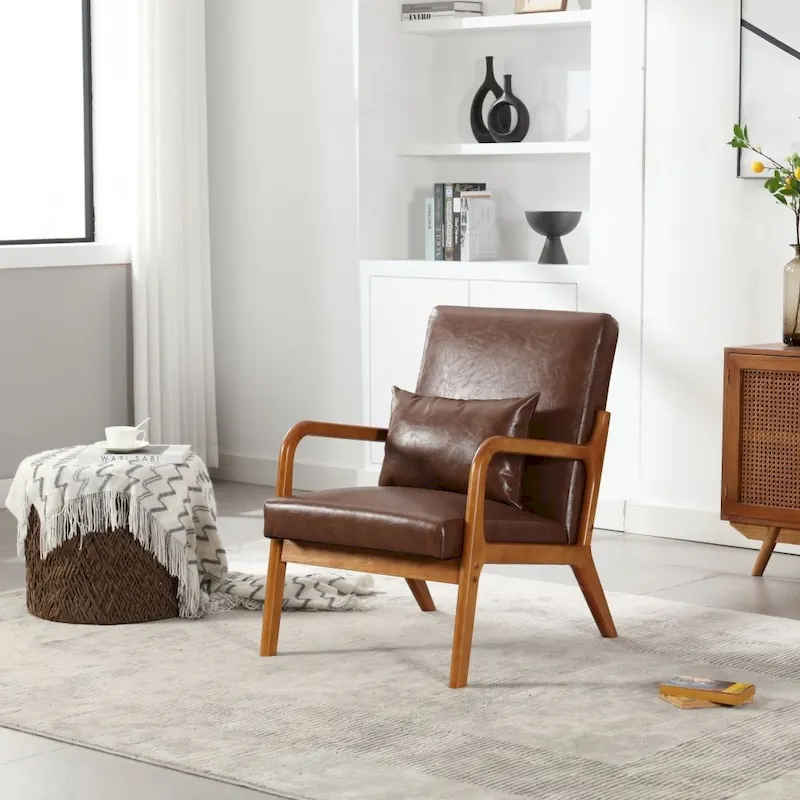Modern PU Leather Accent Chair with One Pillow
